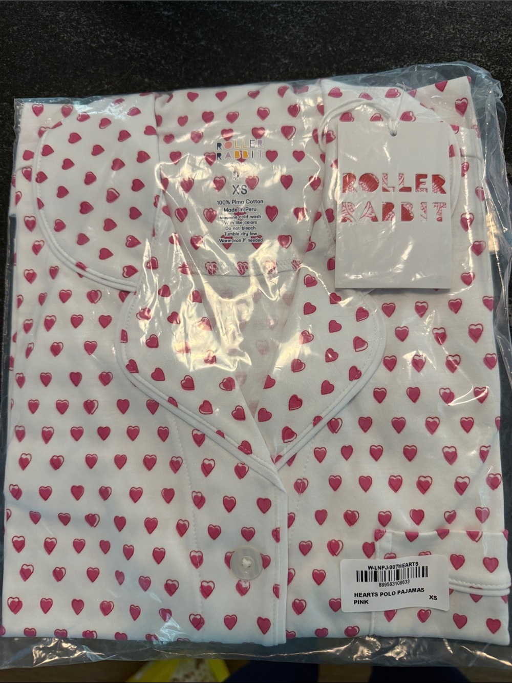 Roller Rabbit White Pink Heart Polo Pajama Set
